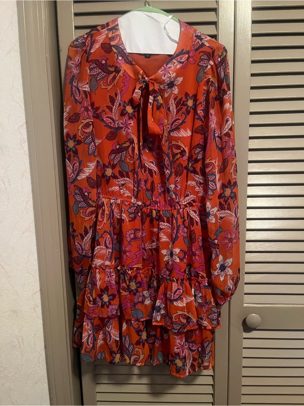 Jessica Simpson Size Medium Orange Floral Tie-Neck Tier Mini Dress New W/O Tags